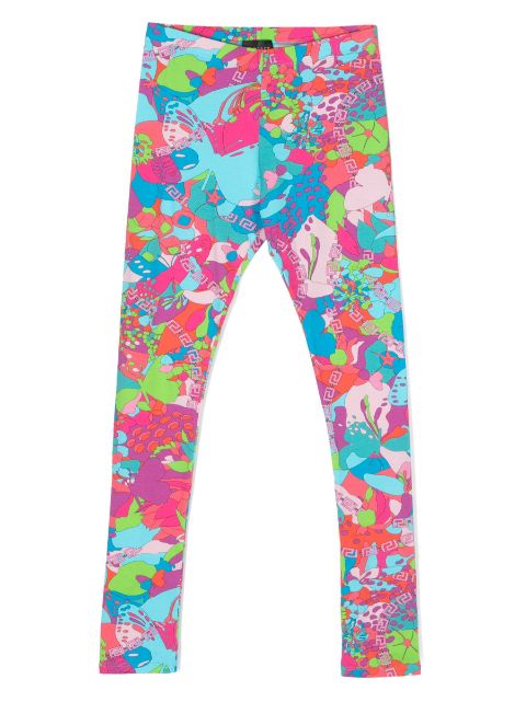 Versace Kids Floral Summer stretch-cotton leggings