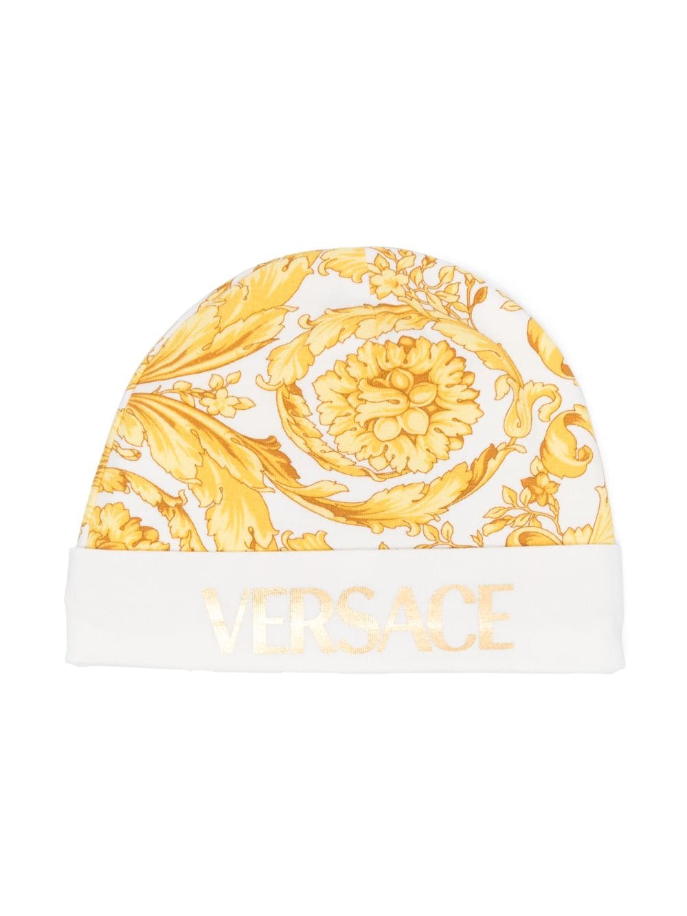 Versace Kids Barocco-print jersey knitted beanie - White