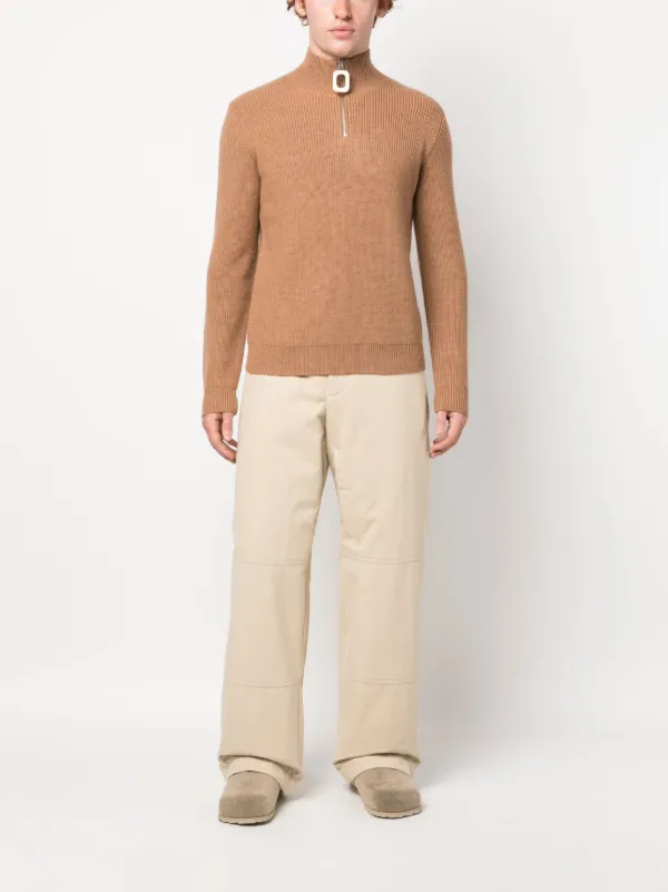 JW Anderson Puller half-zip Ribbed Jumper | Brown | FARFETCH