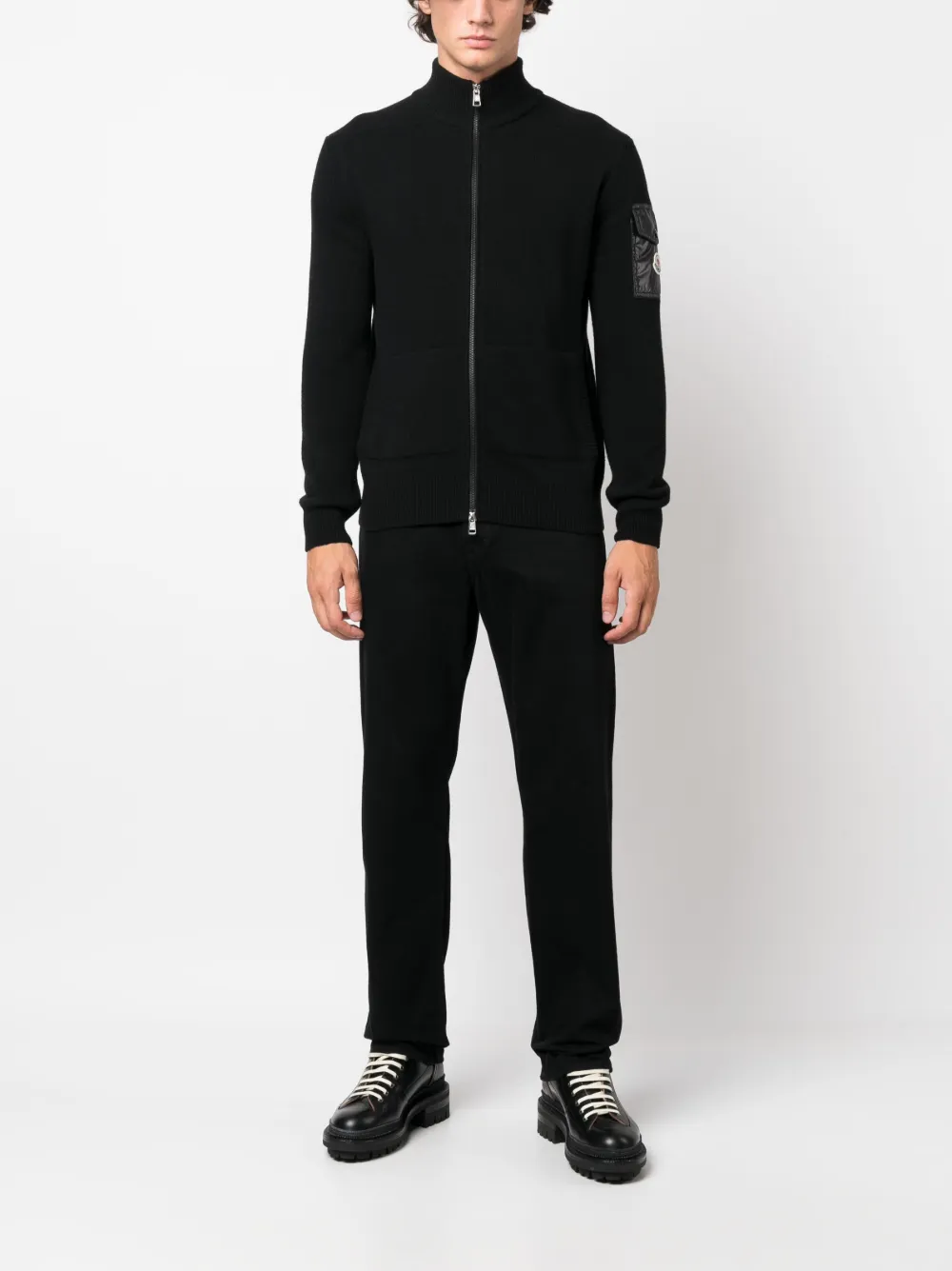 Moncler logo-patch fine-knit jacket - Zwart
