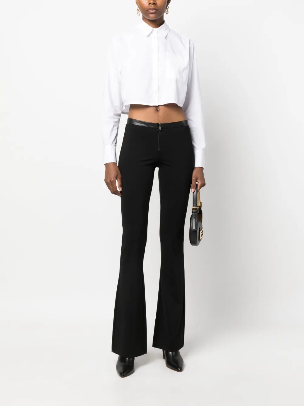 Patrizia Pepe contrast-waistband flared trousers - Zwart