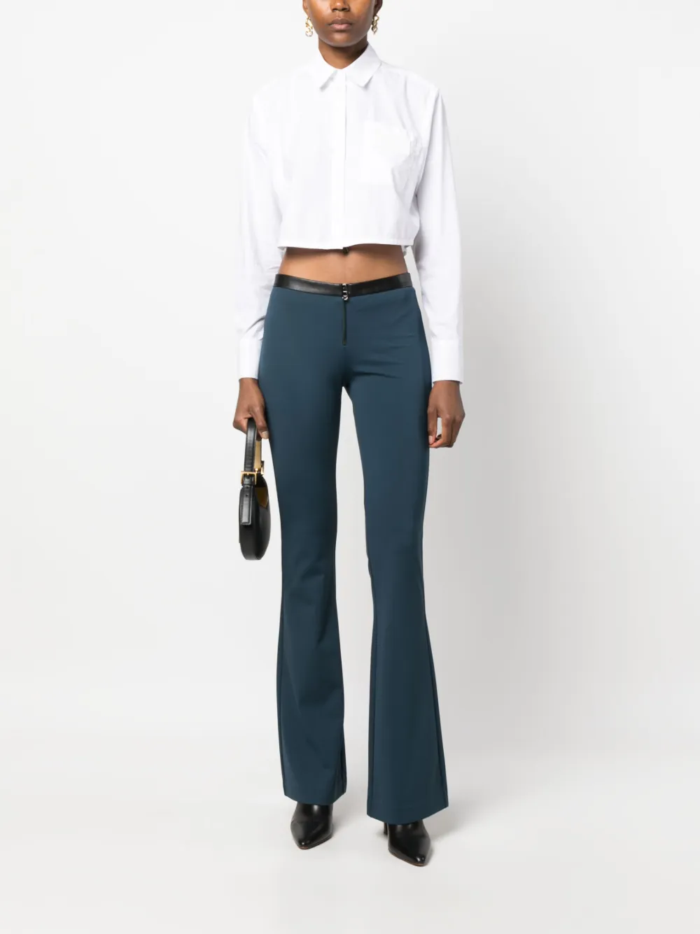 Patrizia Pepe contrast-waistband flared trousers - Blauw