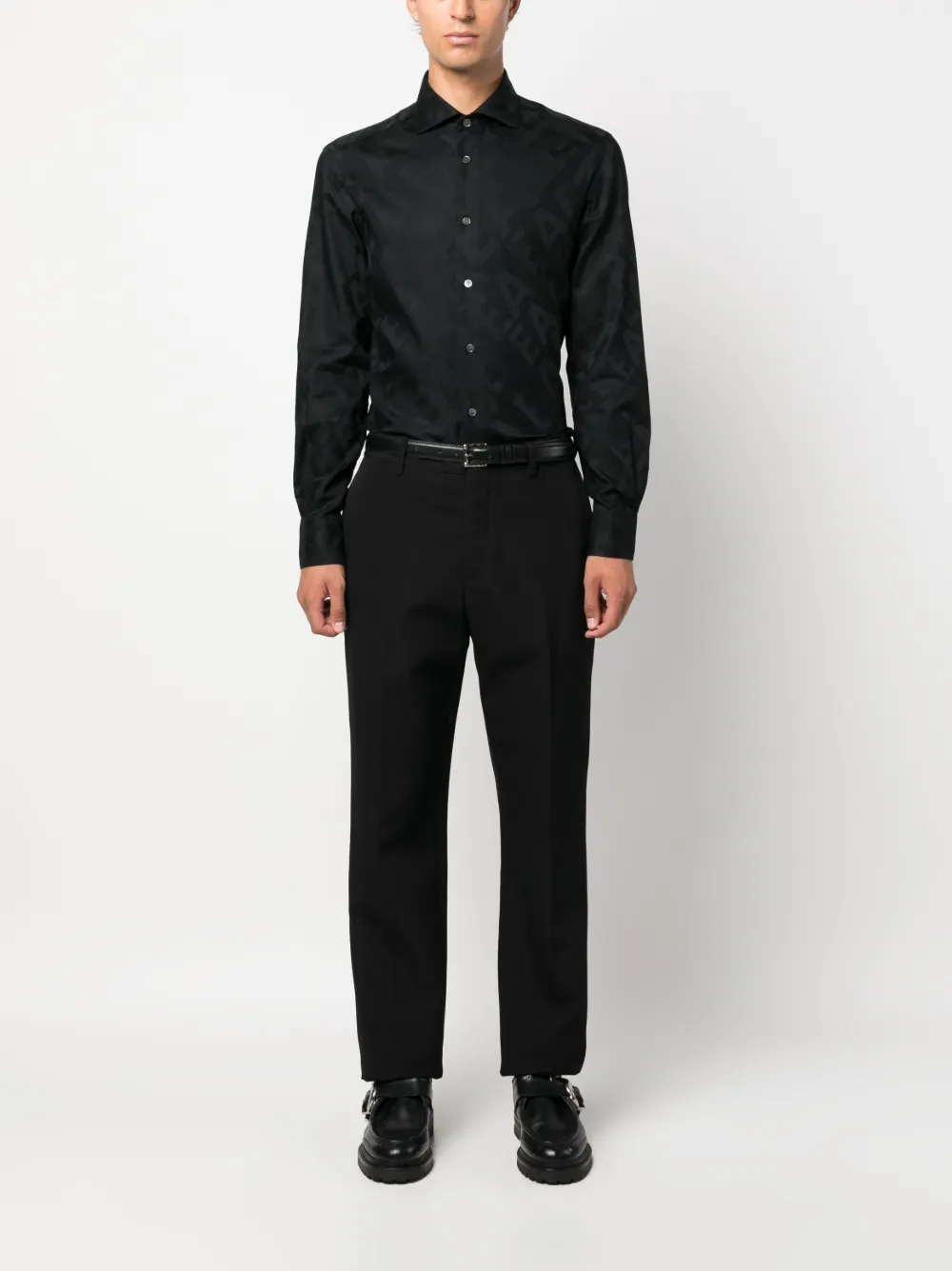 Emporio Armani monogram-pattern long-sleeve shirt - Zwart