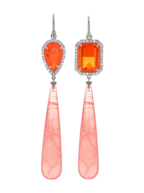 Boucles d’oreilles One of a Kind en or blanc 18ct serties d'opale, de diamants et de rhodochrosite - Irene Neuwirth - Modalova