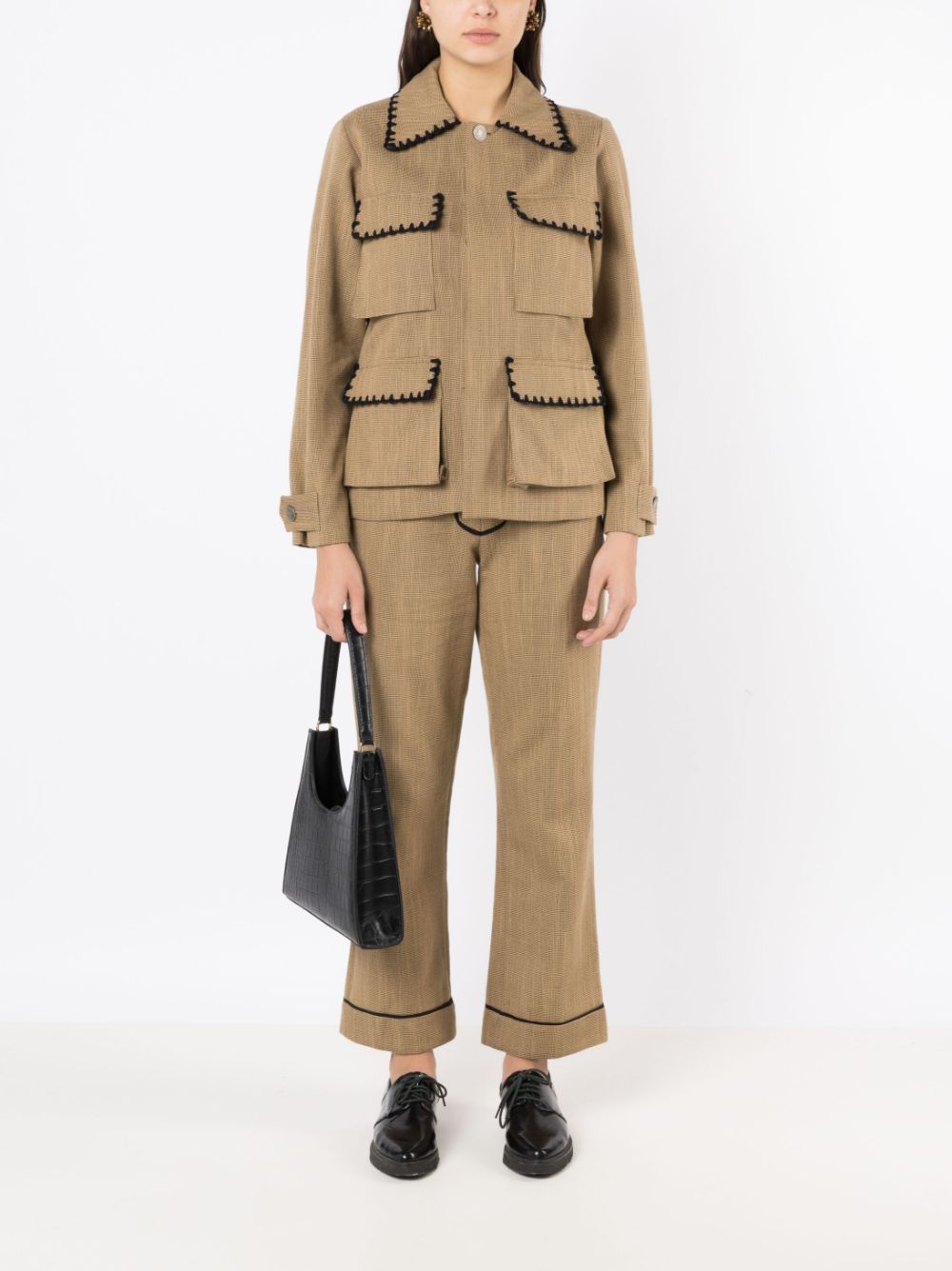 Shop Isolda Susan Fine-check Cropped Trousers In Brown