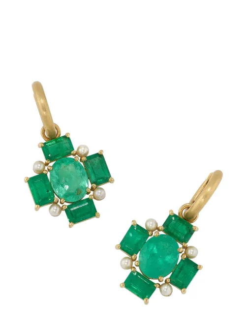 Boucles d'oreilles Gemmy Gem Mosaic en 18ct serties d'émeraudes et de perles Akoya - Irene Neuwirth - Modalova