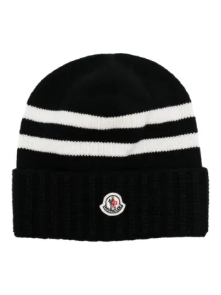 Moncler logo patch Knitted Beanie Black FARFETCH JO