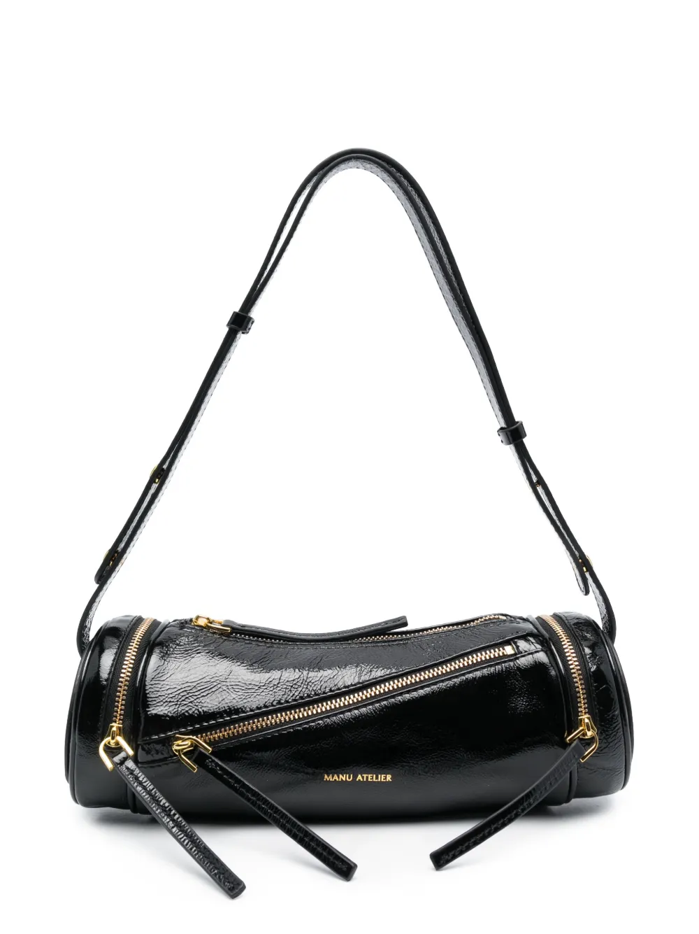 Manu Atelier Cylinder patent-leather shoulder bag - Black
