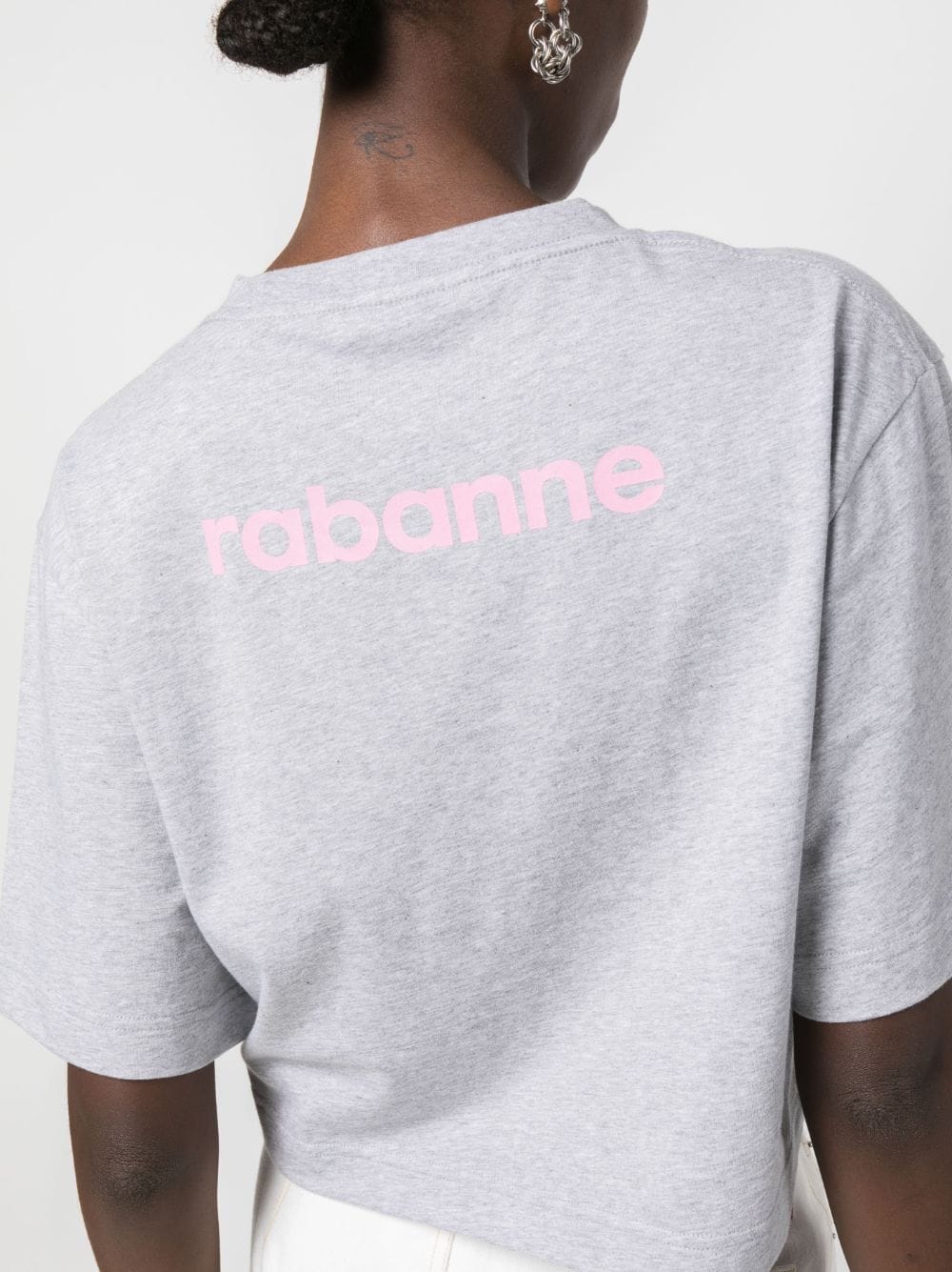 Shop Paco Rabanne Logo-print Cropped T-shirt In Grey