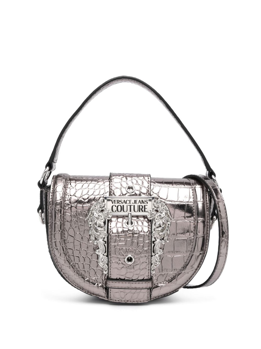 Versace Jeans Couture Baroque-buckle crocodile-effect tote bag - Grey