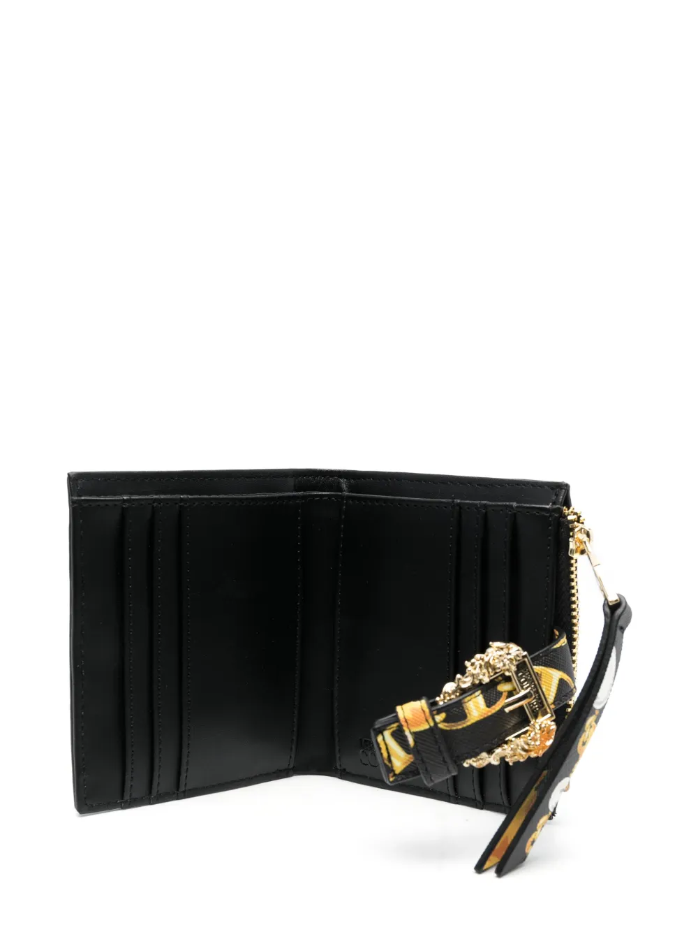 Versace Jeans Couture Baroque-pattern Print Leather Wallet In Gold
