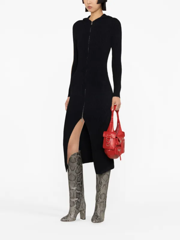 Blumarine zip-up Ribbed Midi Dress | Black | FARFETCH GE