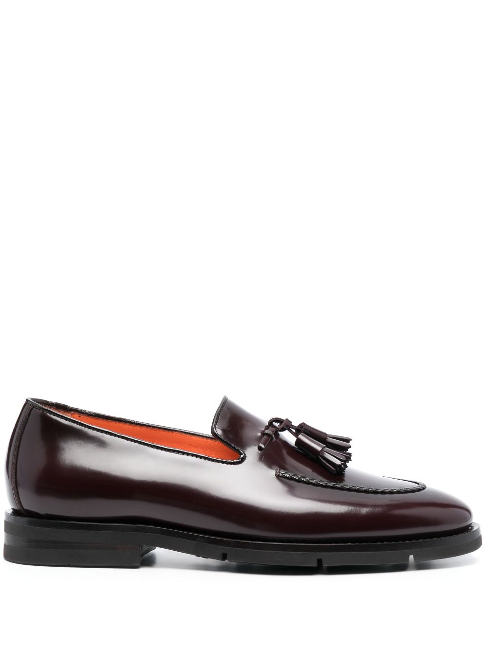 Santoni Grizzly Tassel Leather Loafers In Red