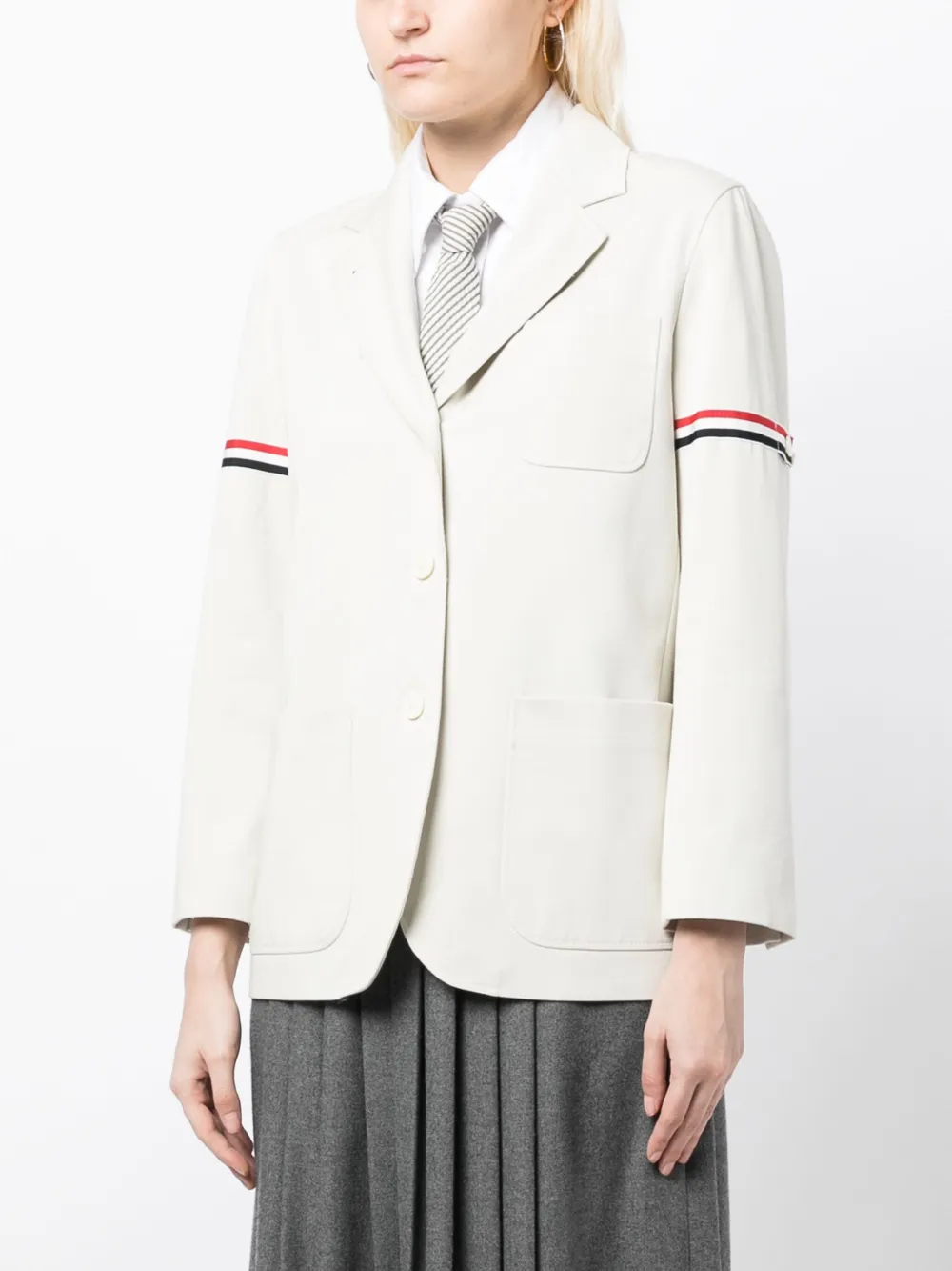  Thom Browne Rwb-stripe Cotton Blazer - Neutrals 
