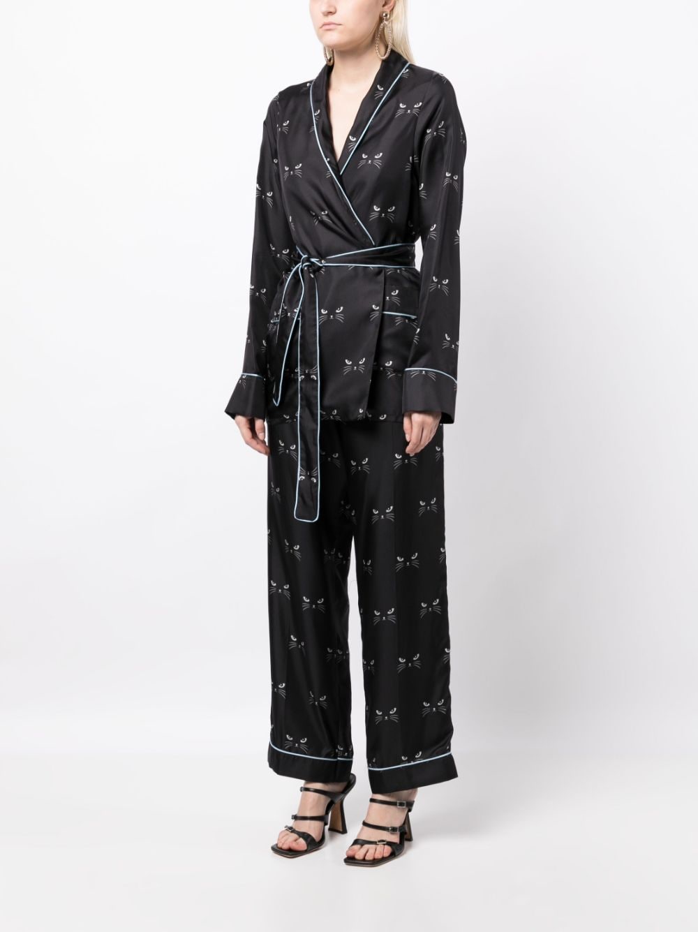Shop Macgraw Cat-print Silk Robe In Black