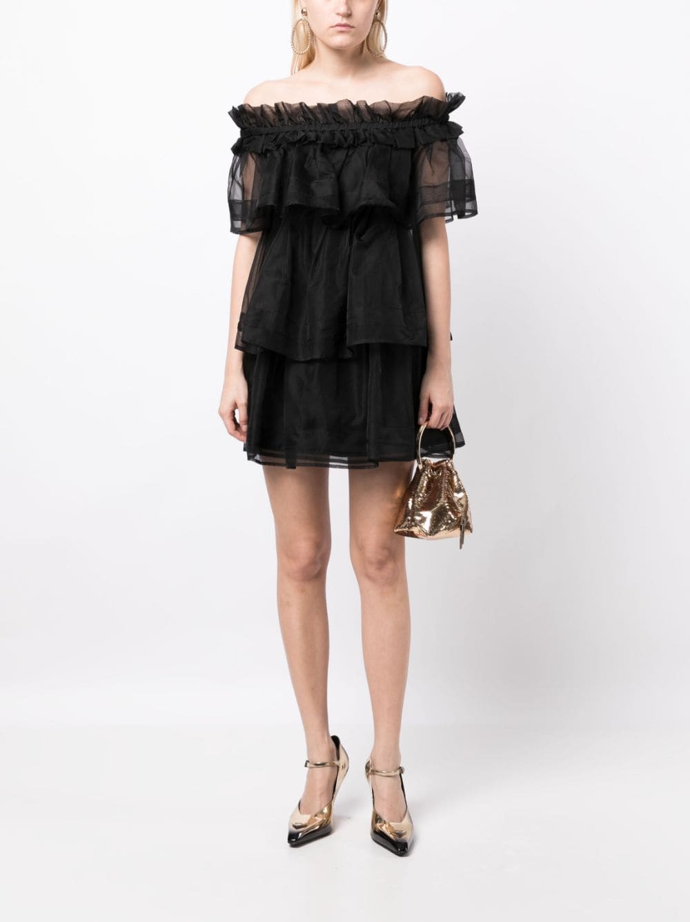 Shop Macgraw Petal Layered Silk Mini Dress In Black