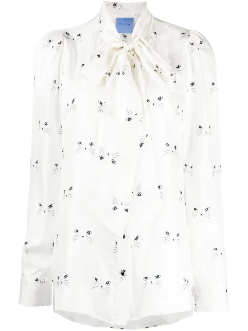 Blouse en satin à imprimé chat - Macgraw - Modalova