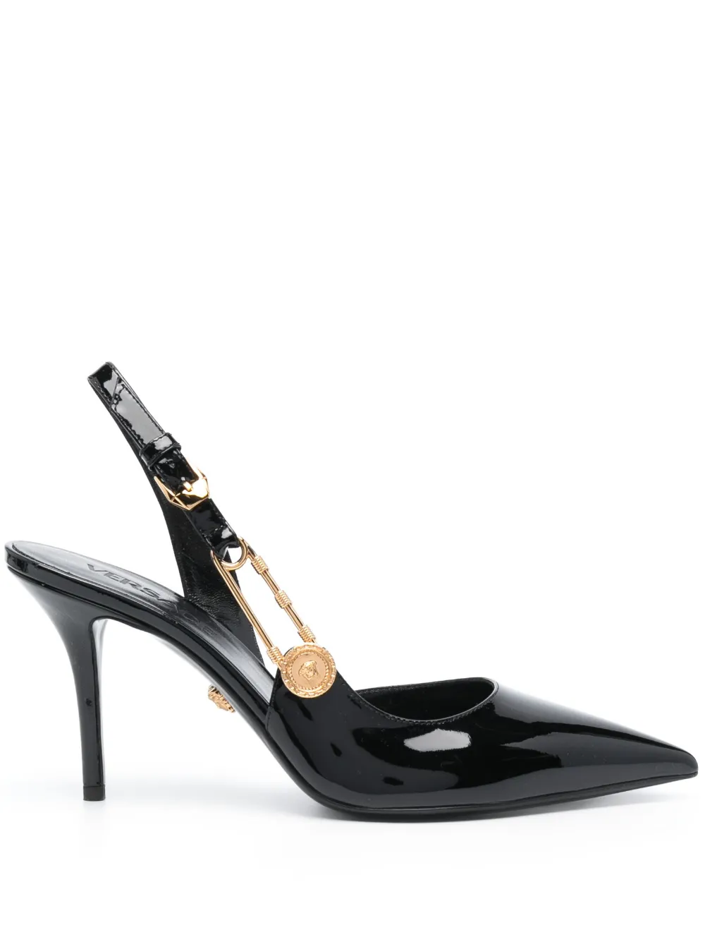 Versace 90mm safety-pin leather pumps Black