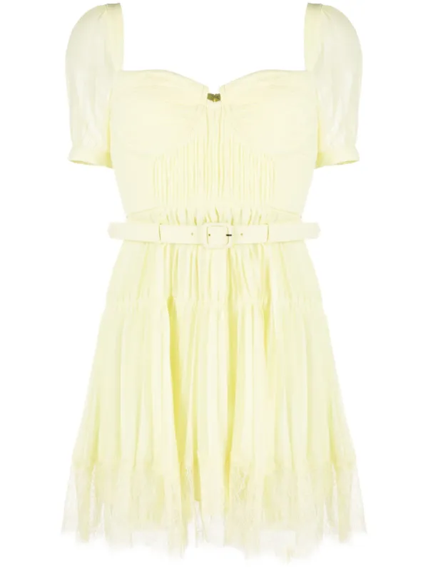 Self-Portrait Chiffon Mini Dress with Lace Details - Yellow