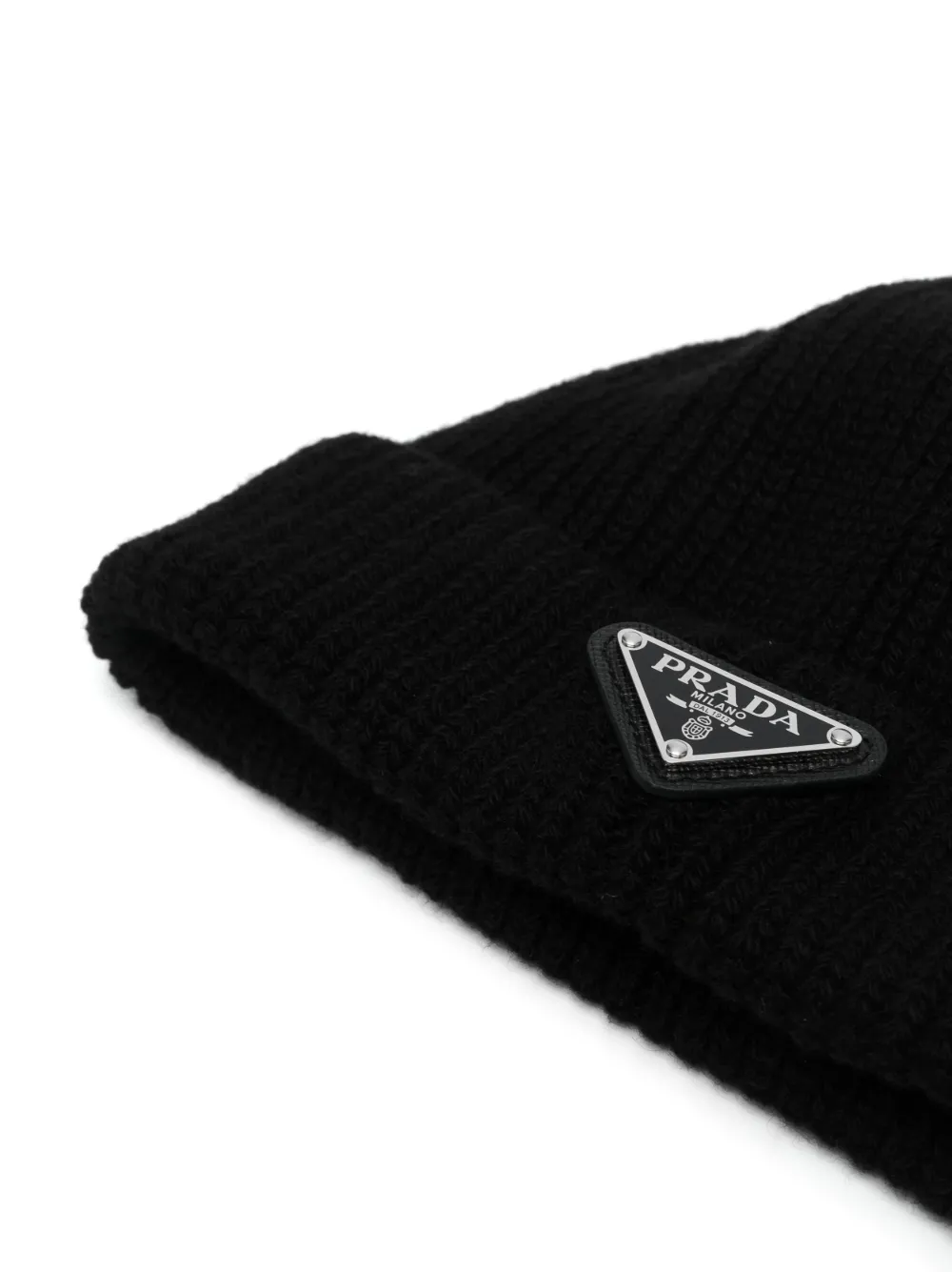 Prada triangle-logo wool-cashmere beanie - Zwart