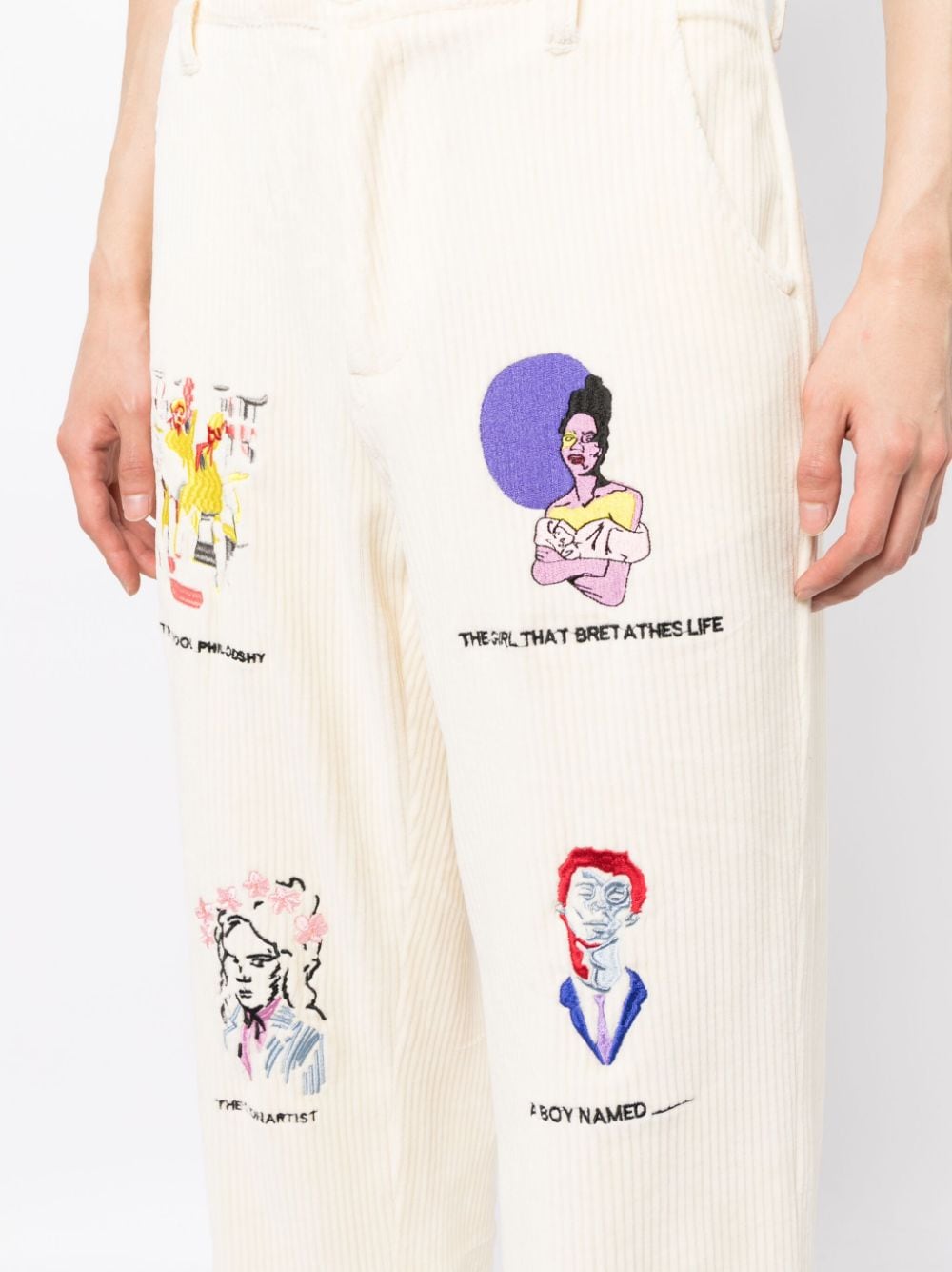 Shop Kidsuper Museum Embroidered Corduroy Trousers In 中性色