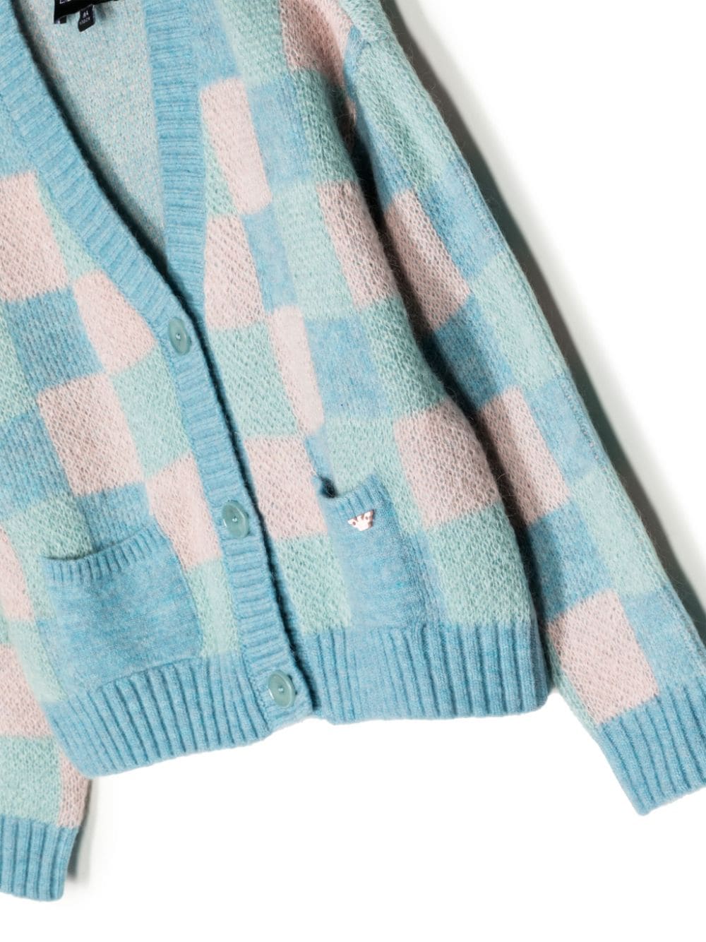 Shop Emporio Armani Checked Jacquard-knit Cardigan In Blue