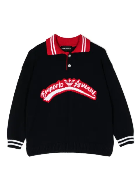 Emporio Armani Kids كنزة قطن بشعار بحياكة إنتارسيا