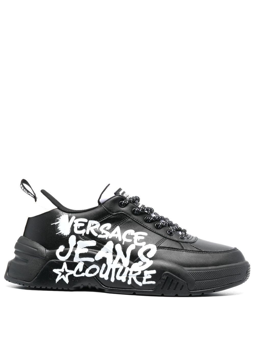 Versace Jeans Couture Graffiti-print Low-top Sneakers In Black