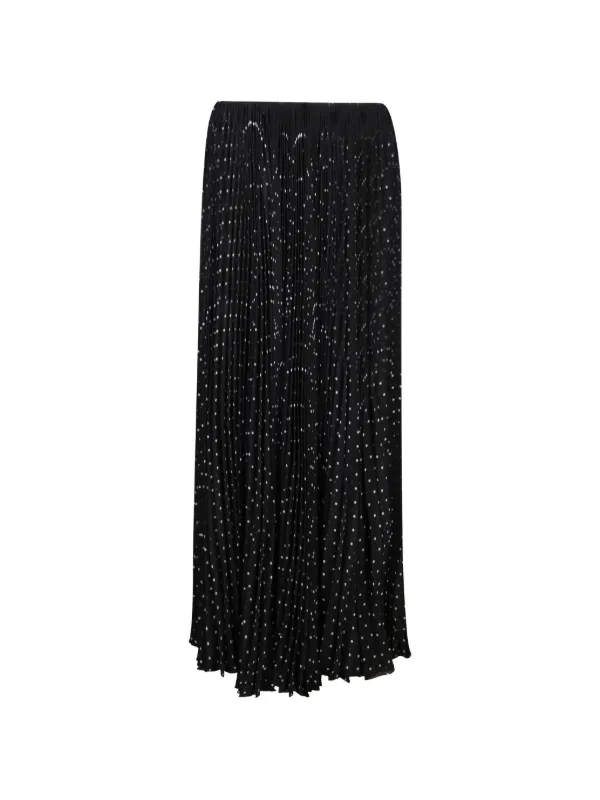 Saint Laurent Polka-dot Silk Pleated Midi Skirt in Black