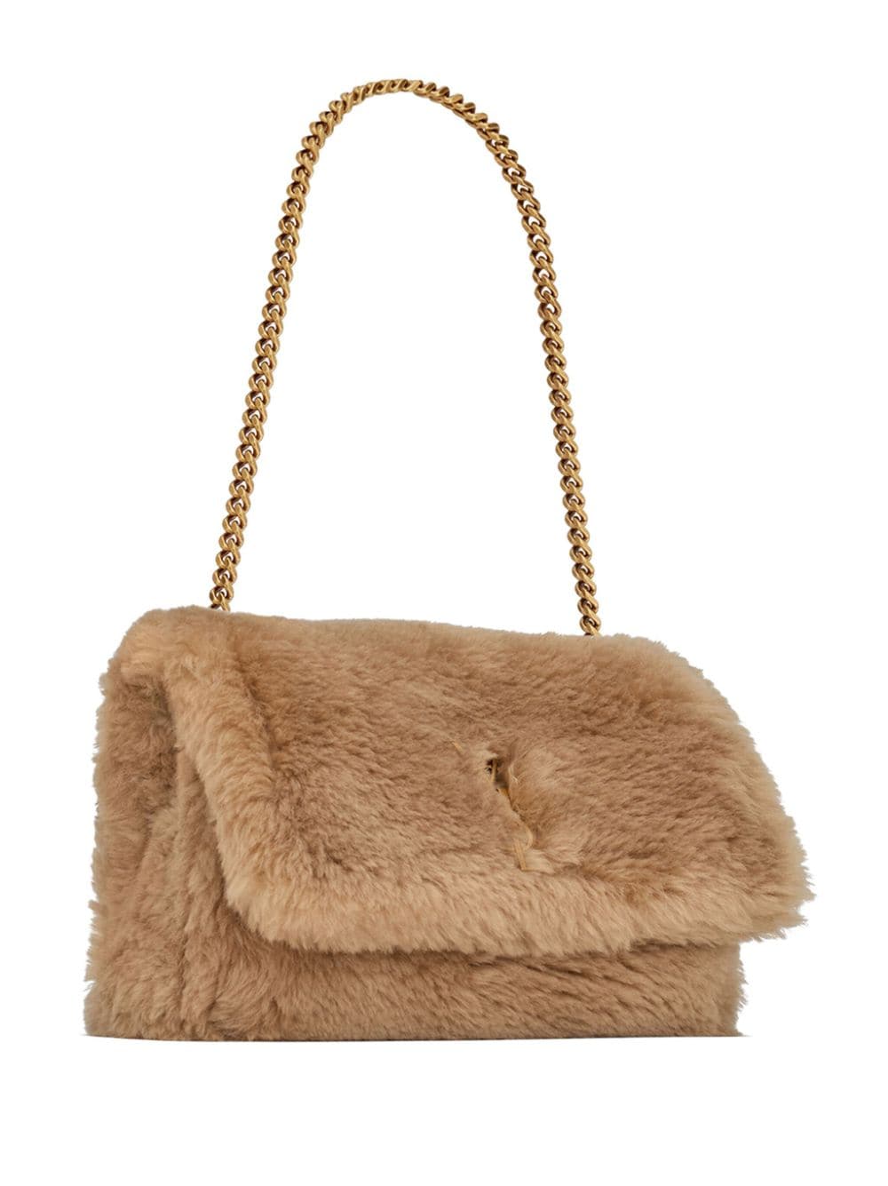 SAINT LAURENT - Reversible Kate brand-plaque shearling shoulder