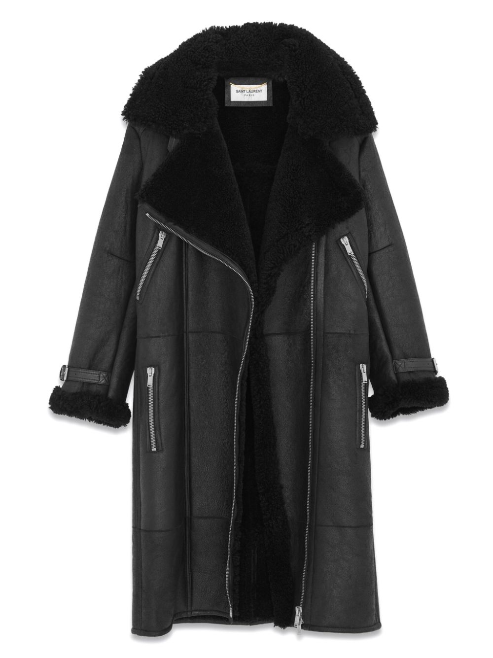 Shop Saint Laurent Asymmetrical Wide-lapels Midi Jacket In Black