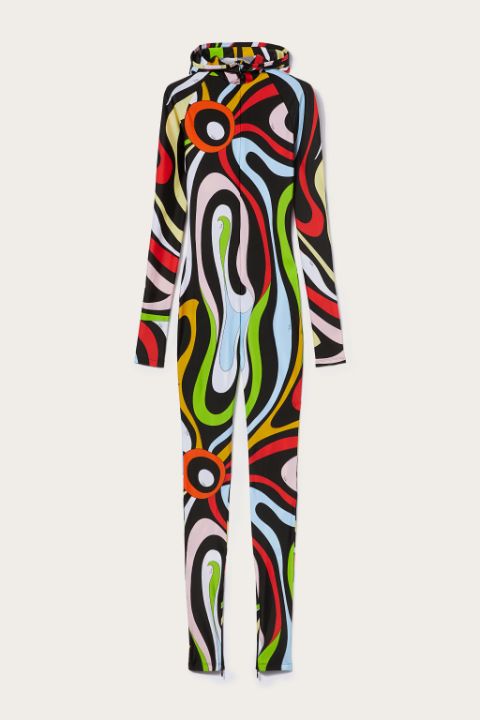 Marmo-Print Hooded Catsuit in black | PUCCI