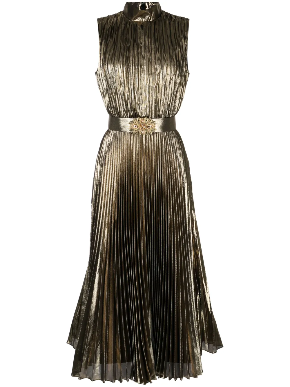 Andrew Gn - Jewel belted pleated midi dress