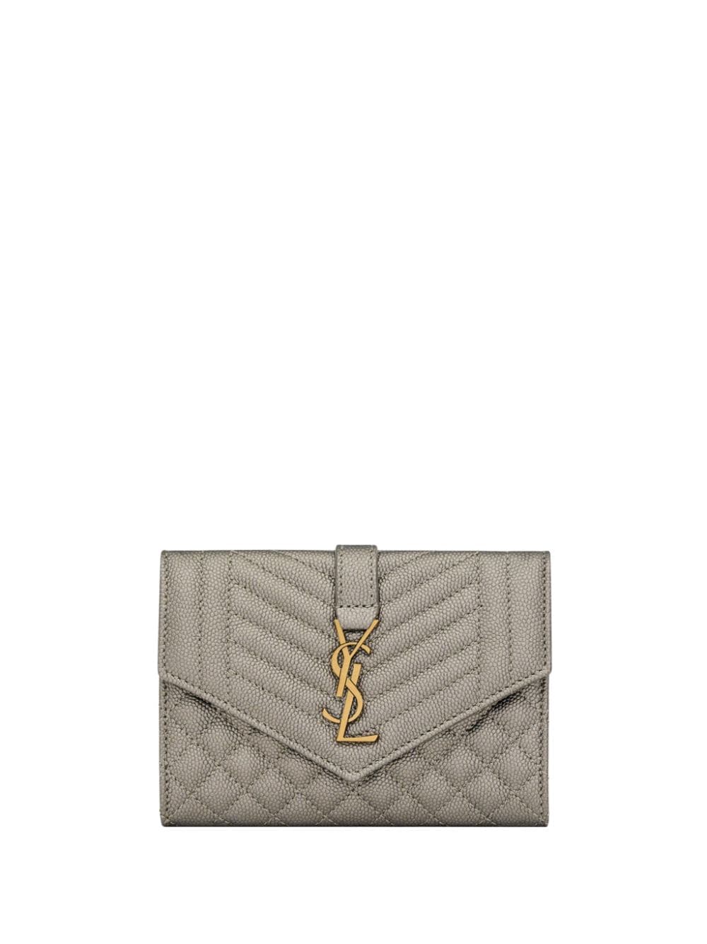 Saint Laurent Cassandre Quilted Leather Wallet In Grey