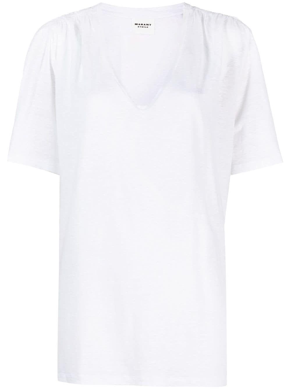 Shop Marant Etoile V-neck Linen T-shirt In White