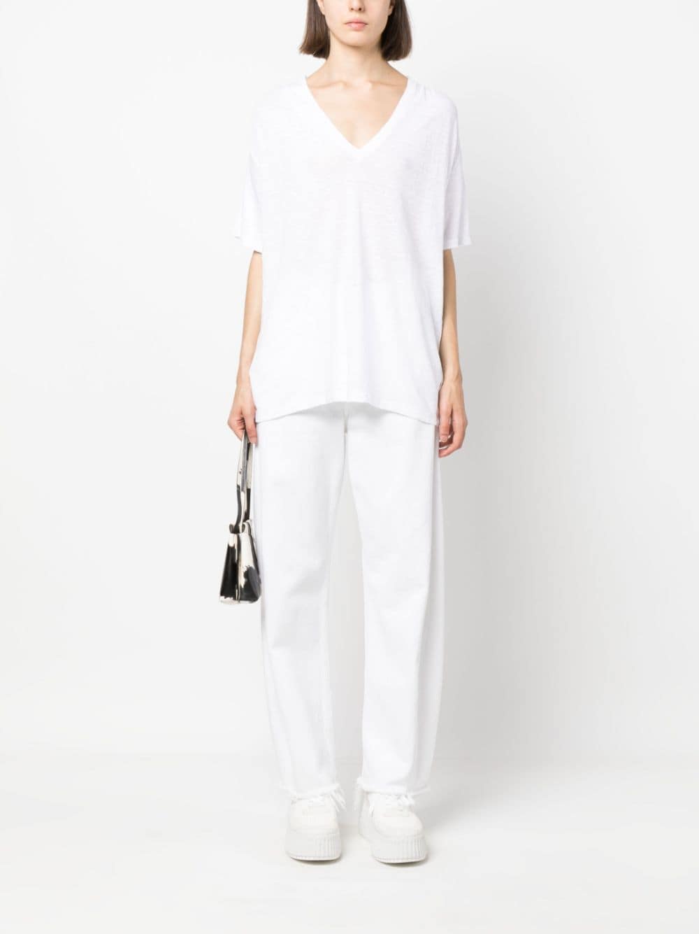 Shop Marant Etoile V-neck Linen T-shirt In White