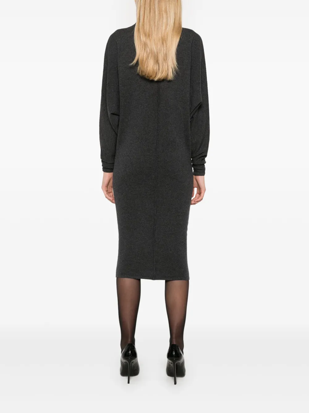Saint Laurent Gebreide midi-jurk Grijs