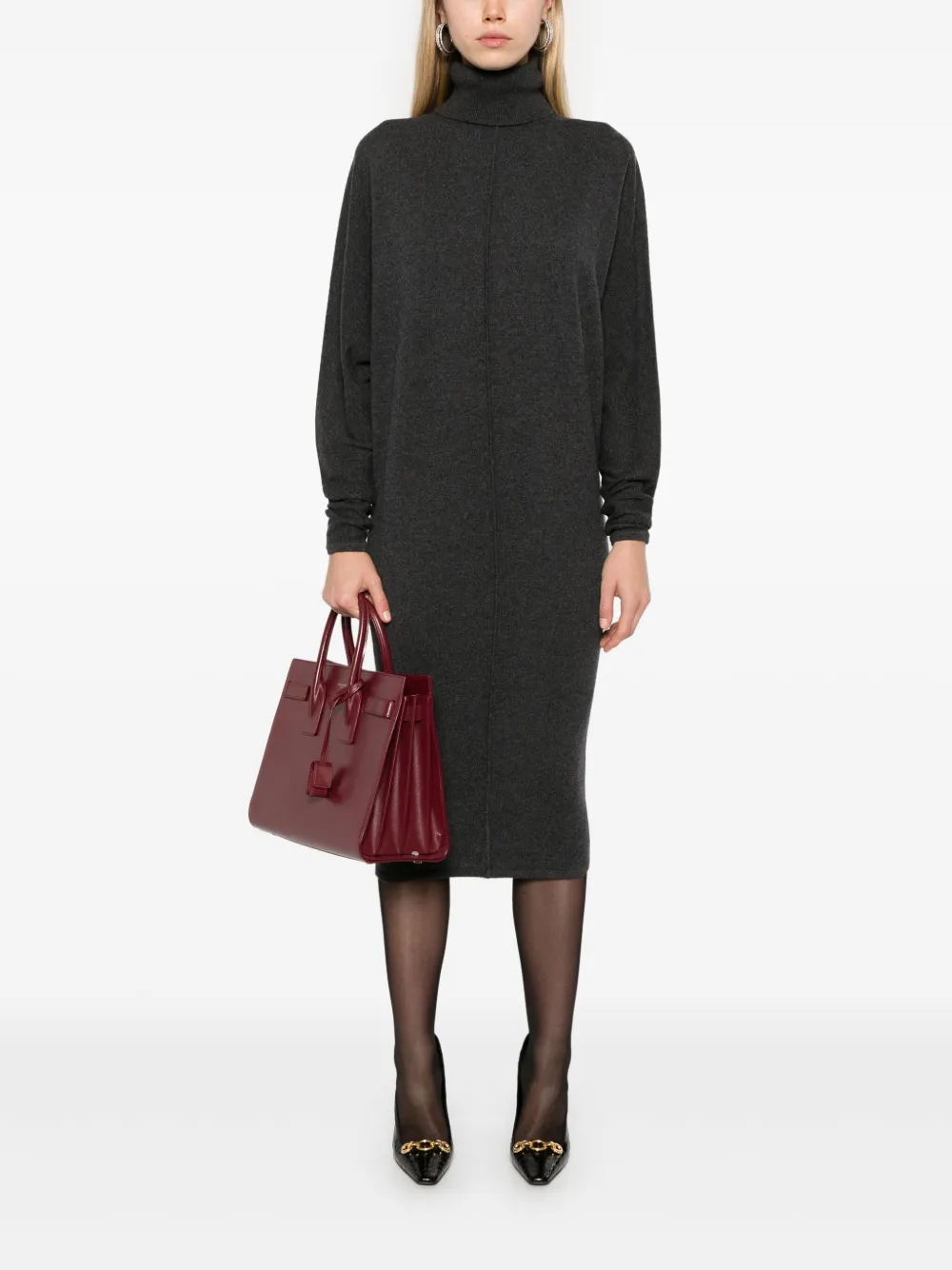 Saint Laurent Gebreide midi-jurk Grijs