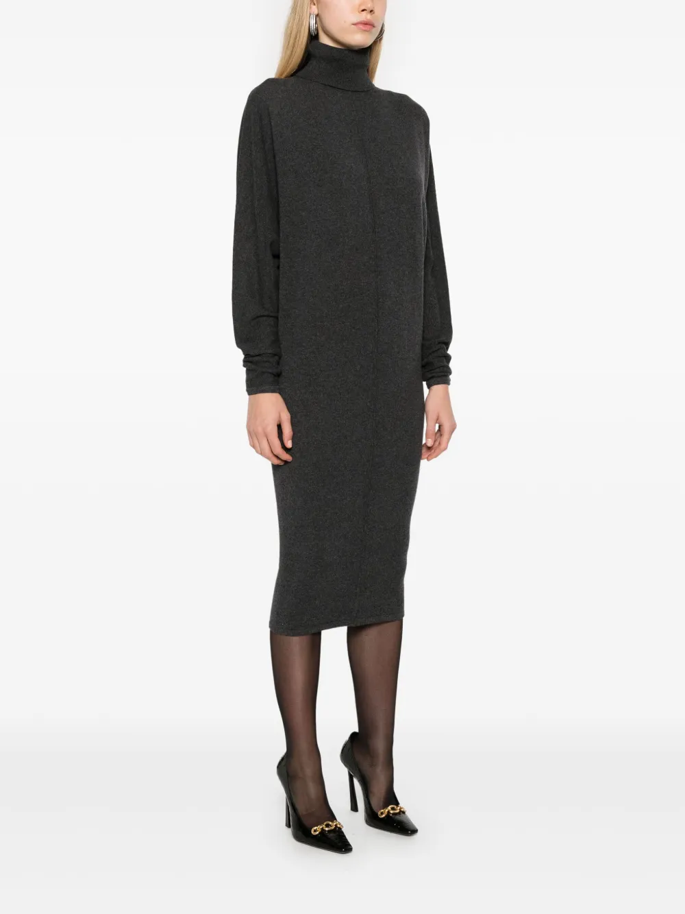 Saint Laurent Gebreide midi-jurk Grijs