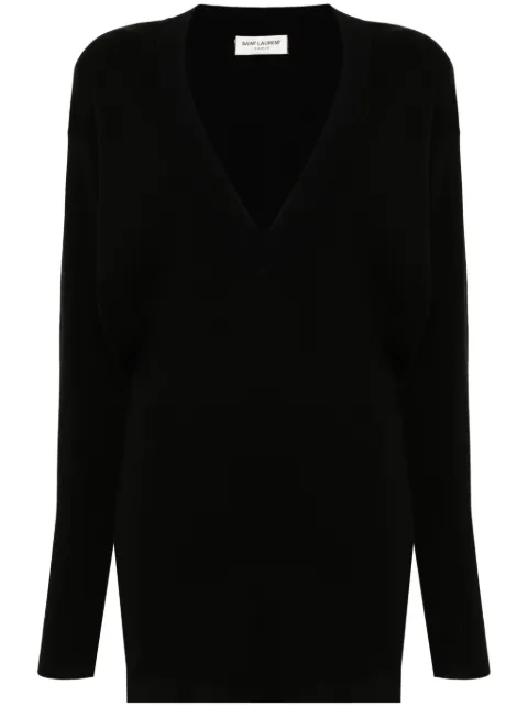 Saint Laurent فستان صوف برقبة V