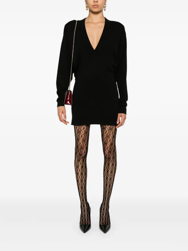 Saint Laurent V-neck Wool Dress | Black | FARFETCH