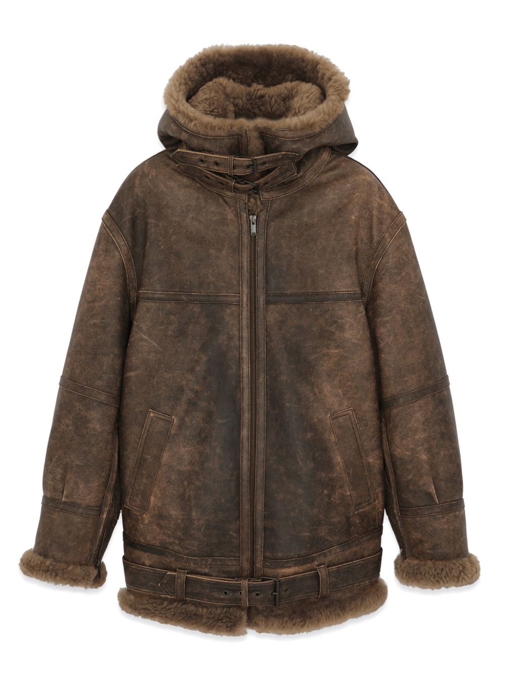 Shop Saint Laurent Zip-up Leather Jacket In Brown