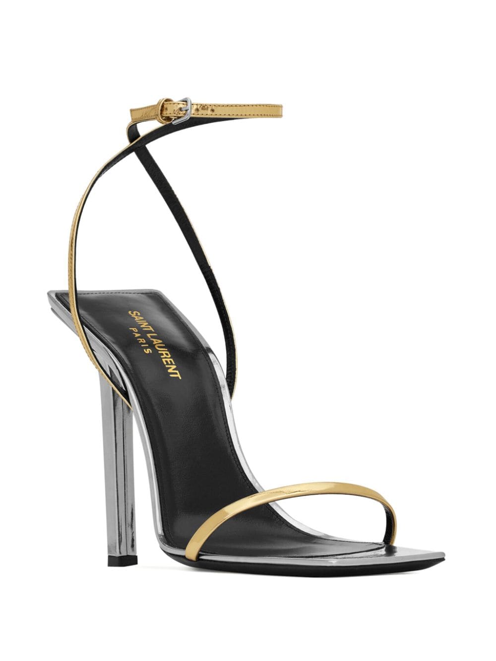 Shop Saint Laurent Pam 120mm Patent-leather Sandals In Gold