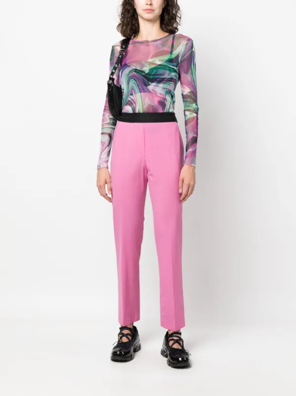 パンツ MSGM Woman Pants Pink 3641MDP05247010 12 MSGM ロゴウエスト テーパードパンツ | ピンク | FARFETCH JP