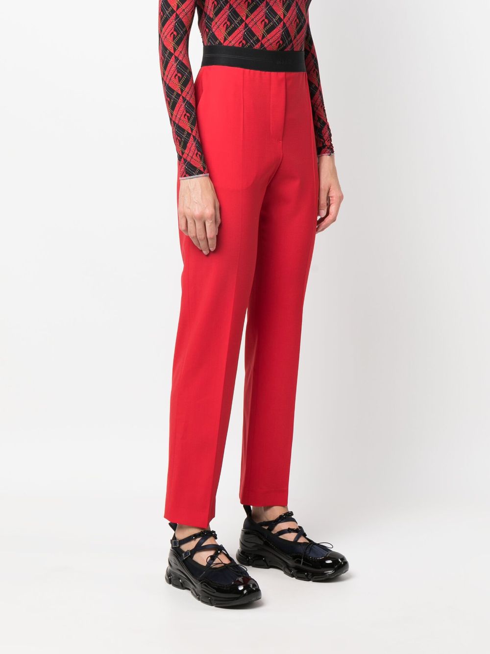 Shop Msgm Logo-waistband Wool Trousers In Red