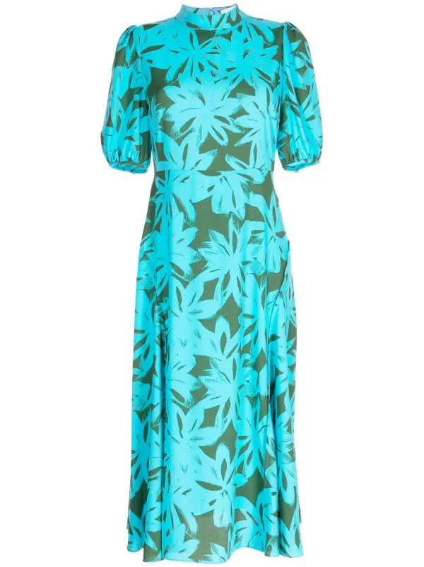 DVF Diane Von Furstenberg Nella Brushed Petals print Midi Dress Blue FARFETCH NZ