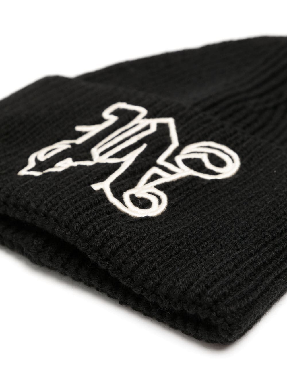 Shop Palm Angels Monogram Embroidered Wool Beanie In Black
