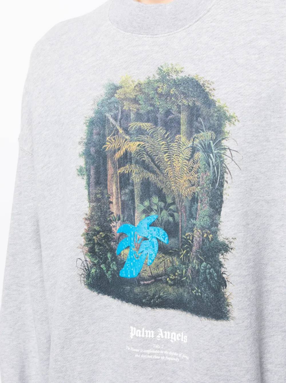 Palm Angels Organic Cotton Sweatshirt With Hunting In The Forest Print In Grey