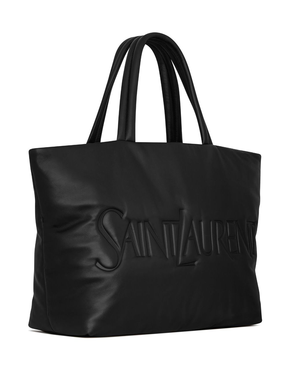 Shop Saint Laurent Logo-debossed Leather Tote Bag In Black