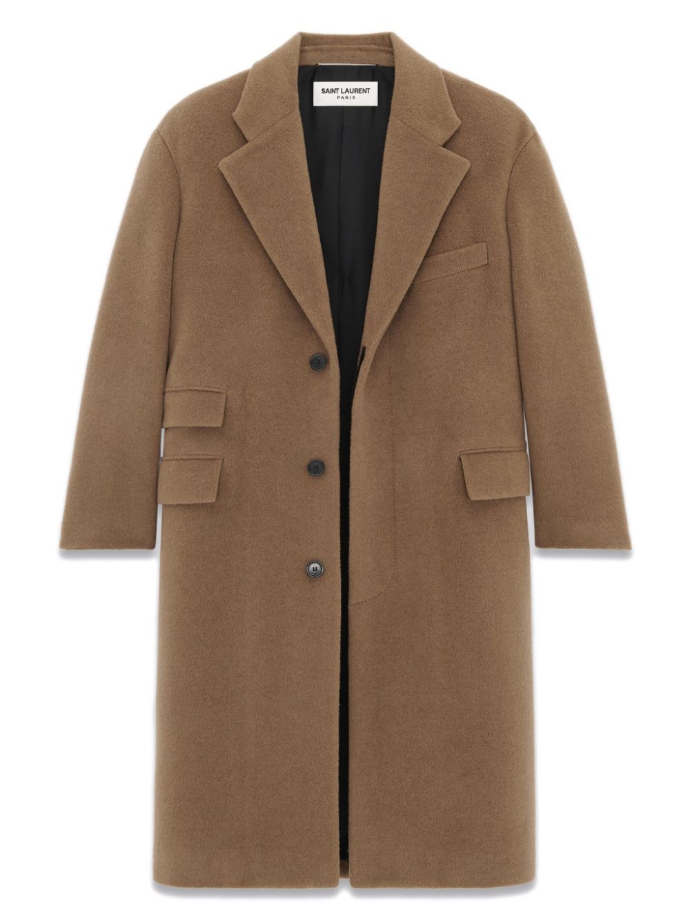 Shop Saint Laurent Single-breasted Wool Long Coat In Brown